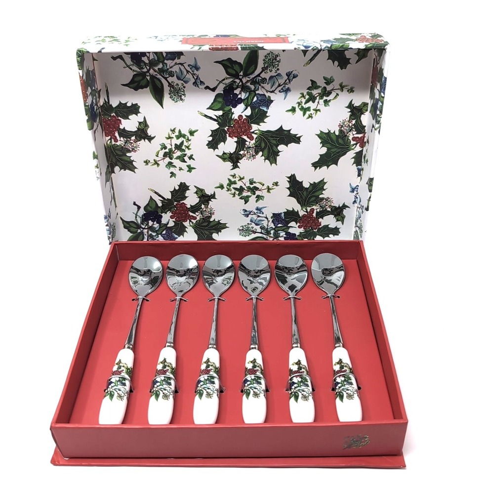 Portmeirion The Holly and the Ivy Teaspoons Set of 6 Porcelain Handle New In Box
